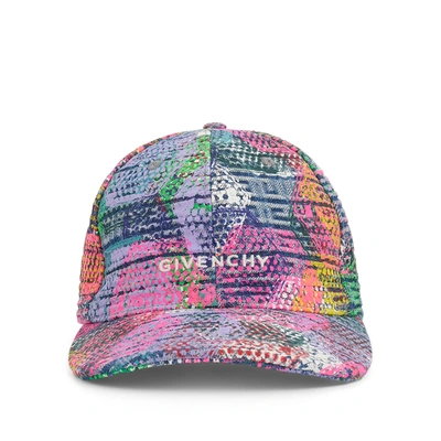 Shop Givenchy Bstroy Denim Hexagon Print Curved Cap