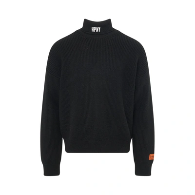Heron Preston Black Turtleneck Pullover With Contrasting Logo Embroidery In Cotton Man