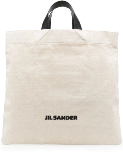 Shop Jil Sander Logo-print Tote Bag In Beige