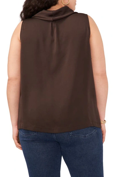 Shop Vince Camuto Cowl Neck Sleeveless Satin Top In Deep Chocolate