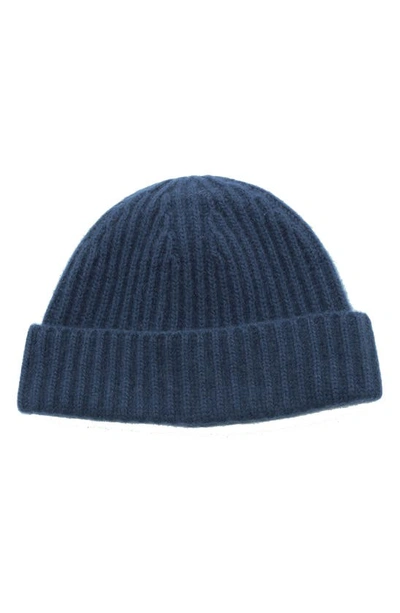 Shop Portolano Cashmere Ribbed Cuffed Beanie In Classic Navy