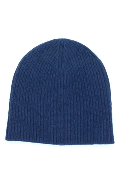 Shop Portolano Cashmere Ribbed Beanie In Classic Navy