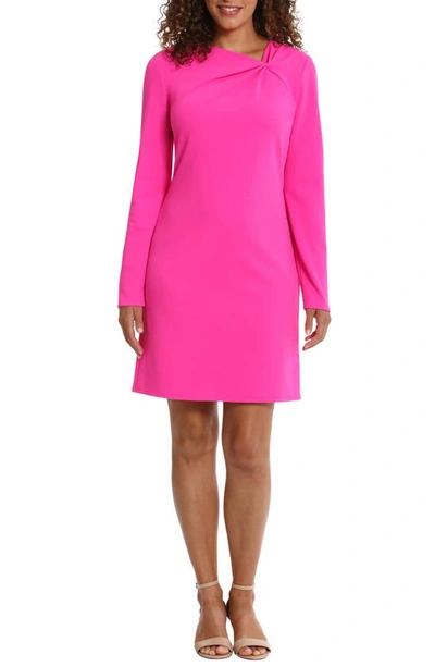 Shop London Times Asymmetric Knit Long Sleeve Scuba Shift Dress In Pink