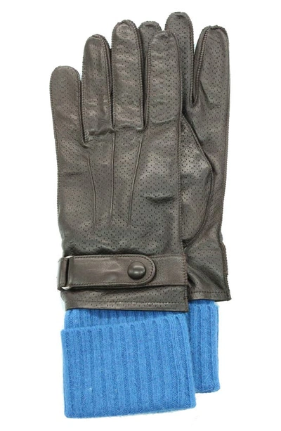 Shop Portolano Knit Cuff Leather Gloves In Teak/ Sky Diver