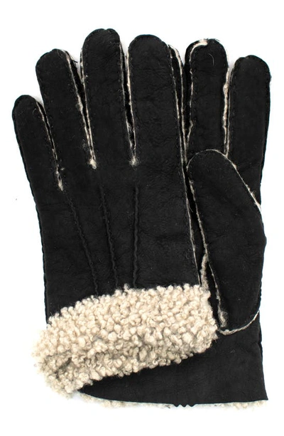 Portolano Genuine Shearling Leather Gloves In Black/ White