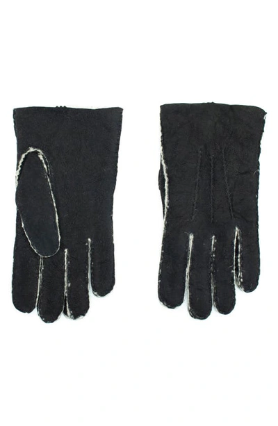 Portolano Genuine Shearling Leather Gloves In Black/ White