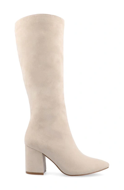 Journee Collection Wide Width Wide Calf Womens Ameylia Tru Comfort Foam Covered Block Heel Pointed Toe Boots In Bone
