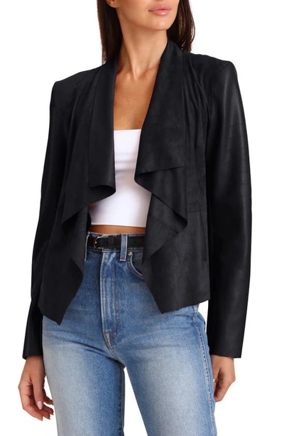 Shop Bagatelle Faux Suede & Faux Leather Open Front Crop Jacket In Black