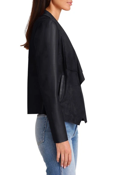 Shop Bagatelle Faux Suede & Faux Leather Open Front Crop Jacket In Black