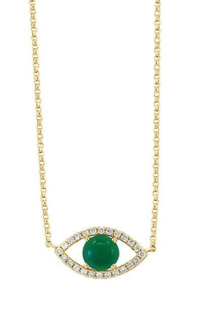 Shop Effy 14k Yellow Gold Green Onyx & Diamond Evil Eye Pendant Necklace