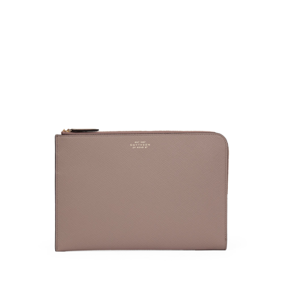 Shop Smythson Slim Pouch In Panama In Taupe