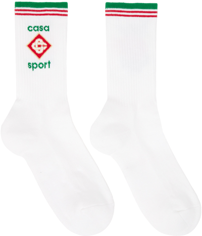 Shop Casablanca White Ribbed Socks In Casa Sport Logo