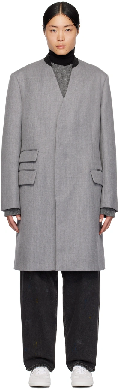 Shop Maison Margiela Gray Collarless Coat In 854m Grey Melange