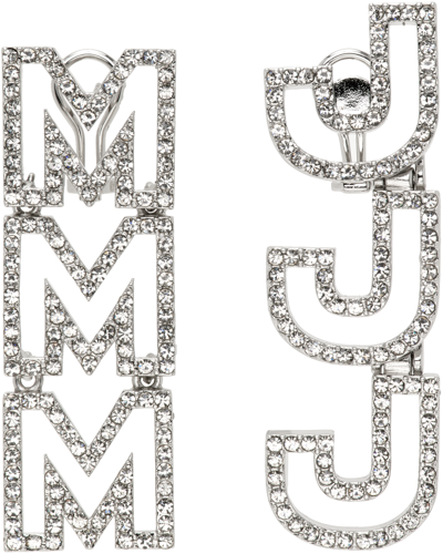 Shop Marc Jacobs Silver Mj Logo Crystal Earrings In 059 Silver/crystal