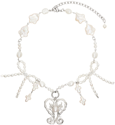 Shop Harlot Hands Silver & White Heiress Necklace In 925 Sterling Silver