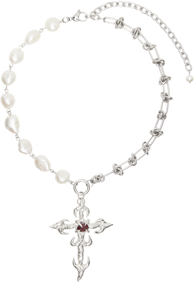 Shop Harlot Hands Ssense Exclusive Silver & White Ascension Necklace In Garnet
