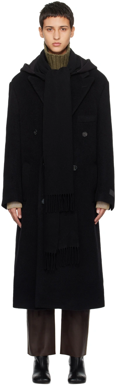 Shop Mm6 Maison Margiela Black Hooded Coat In 900 Black