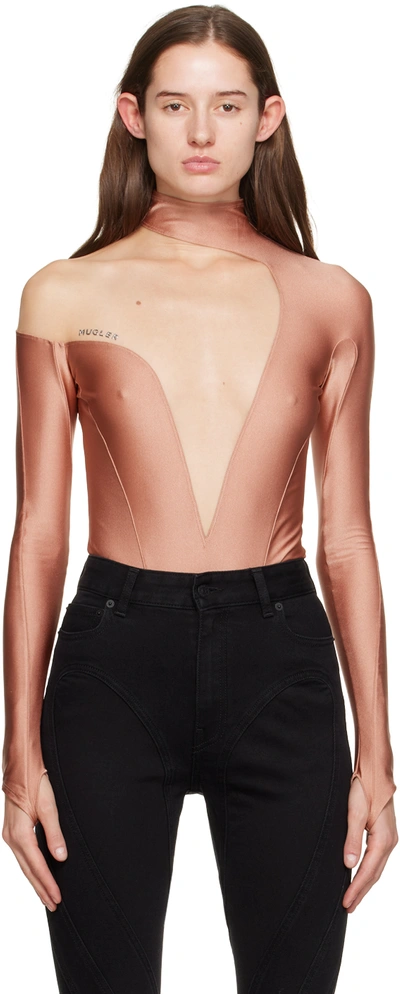 Shop Mugler Pink Asymmetric Illusion Bodysuit In B24n1 Light Blush/nu