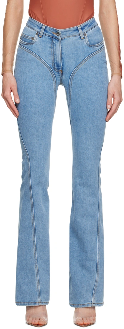 Shop Mugler Blue Spiral Jeans In 6048 Medium Blue
