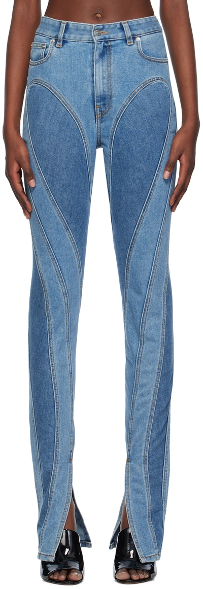 Shop Mugler Blue Spiral Jeans In B6403 Medium Blue /