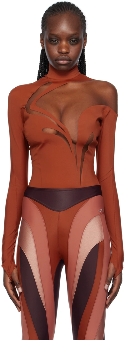 Shop Mugler Tan Swirly Bodysuit In B71n2 Sienna/nude 02