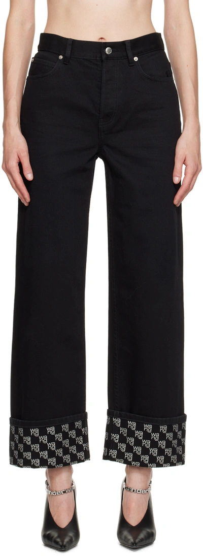 Shop Alexander Wang Black Crystal Cuff Jeans In 011 Washed Black