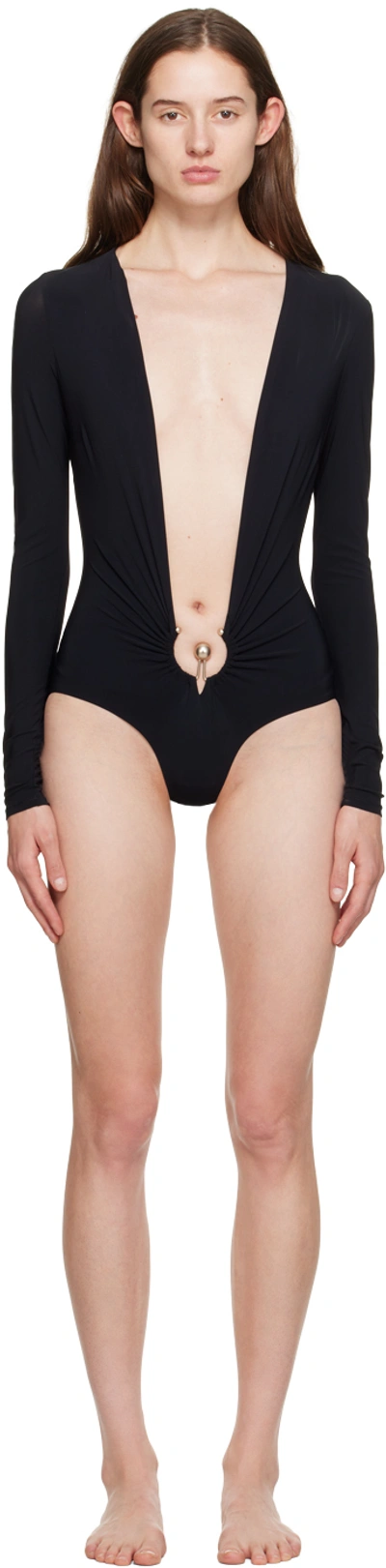 Shop Christopher Esber Black Pierced Orbit Swimsuit