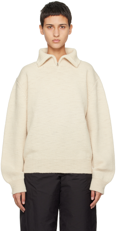 Shop Amomento Beige Zip Sweater In Ecru