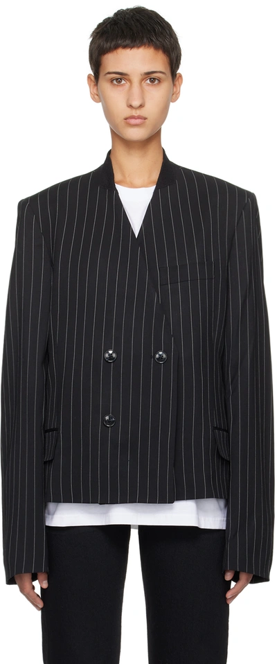 Shop Martine Rose Black Striped Blazer In Black-white