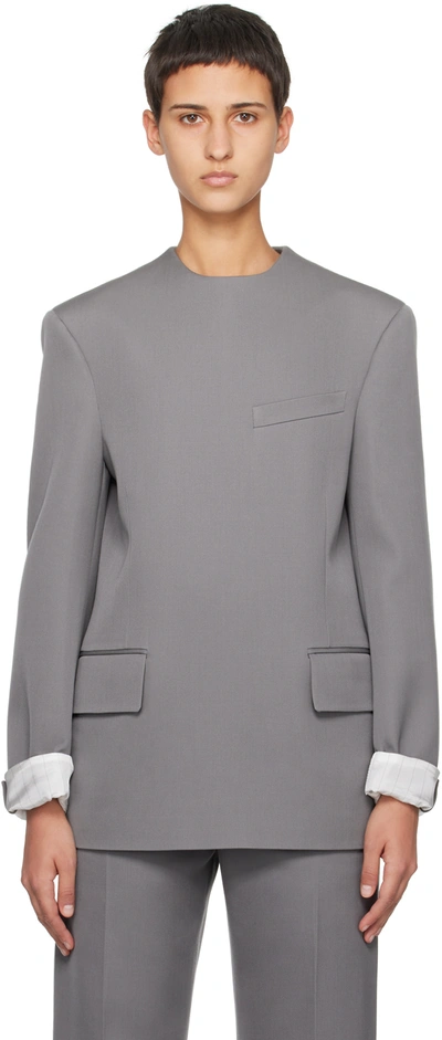 Bottega Veneta Gray Compact Jacket In 1209 Cobblestone