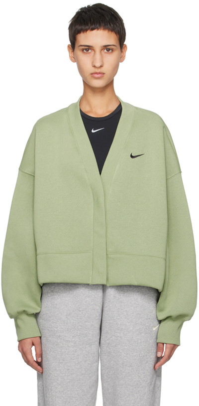 Shop Nike Green Over-oversized Cardigan In Oil Green/black