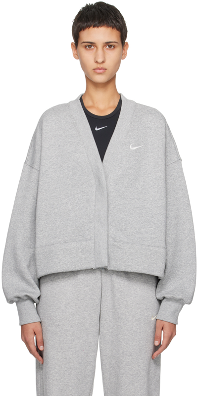 Shop Nike Gray Over-oversized Cardigan In Dk Grey Heather/sail