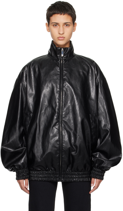 Shop Gcds Black Oversized Faux-leather Jacket In 02 Black