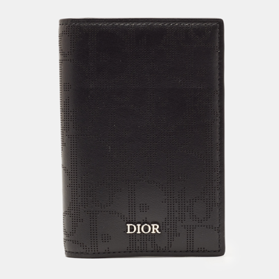 Pre-owned Dior Black Oblique Galaxy Leather Bifold Card Holder