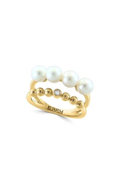 Shop Effy 14k Yellow Gold 5mm Freshwater Pearl & Diamond Ring