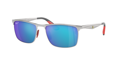 Ray Ban Rb3726m Scuderia Ferrari Collection Sonnenbrillen Silber Fassung Blau Glas Polarisiert 57-18 In Blue