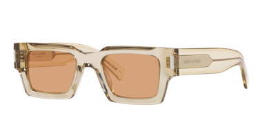 Saint Laurent Womens Yellow Ys000468 Rectangle-frame Acetate Sunglasses In Brown