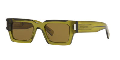 Saint Laurent Womens Green Ys000459 Rectangle-frame Acetate Sunglasses In Brown