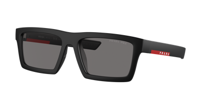 Prada Linea Rossa 55mm Rectangular Sunglasses In Dark Grey Polarized