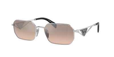 Prada Metal Rectangular Sunglasses In Brown Mirror Silver Gradient