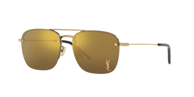 Saint Laurent Womens Gold Ys000490 Sl 309 M Rectangular-frame Metal Sunglasses In Brown