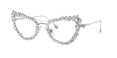 Swarovski Womens Sk7011 Cat-eye Gem-embellished Metal Optical Glasses Silver In Blue Light Filter Lens