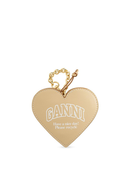 Shop Ganni Heart Shaped Pouch In Beige