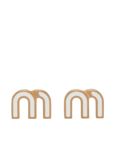 Shop Miu Miu Enameled Metal Earrings In White