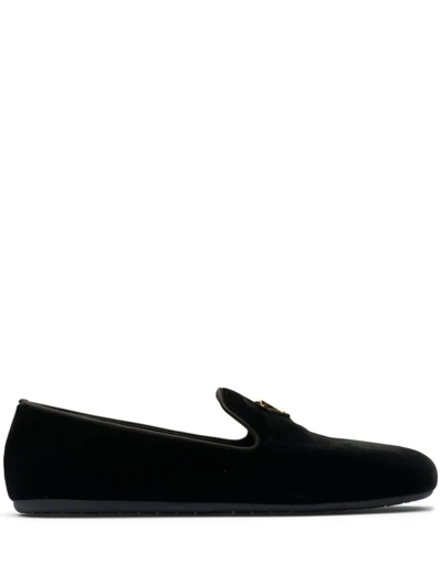Shop Prada Velvet Loafers In Black