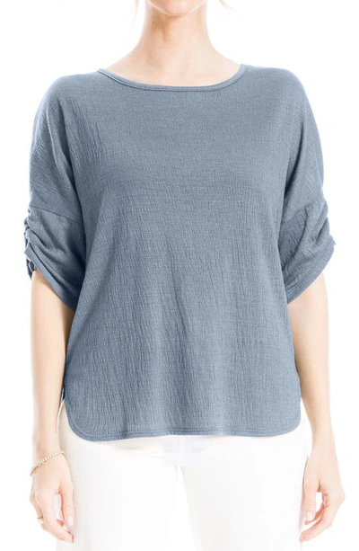 Shop Max Studio Cinched Sleeve Textured T-shirt In Denim