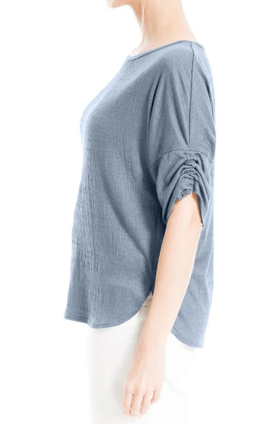 Shop Max Studio Cinched Sleeve Textured T-shirt In Denim