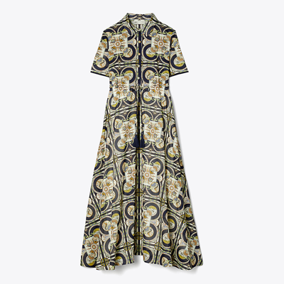 Shop Tory Burch Printed Cotton Shirtdress In Navy Sundial Square