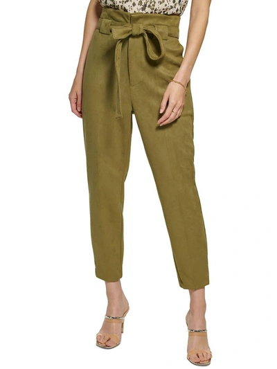 Shop Dkny Womens Faux Suede High Rise Paperbag Pants In Green