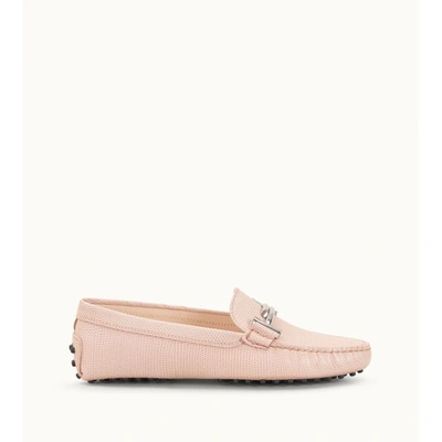 Shop Tod's Gommino Driving Shoes In Reptile Printed Leather In Pink